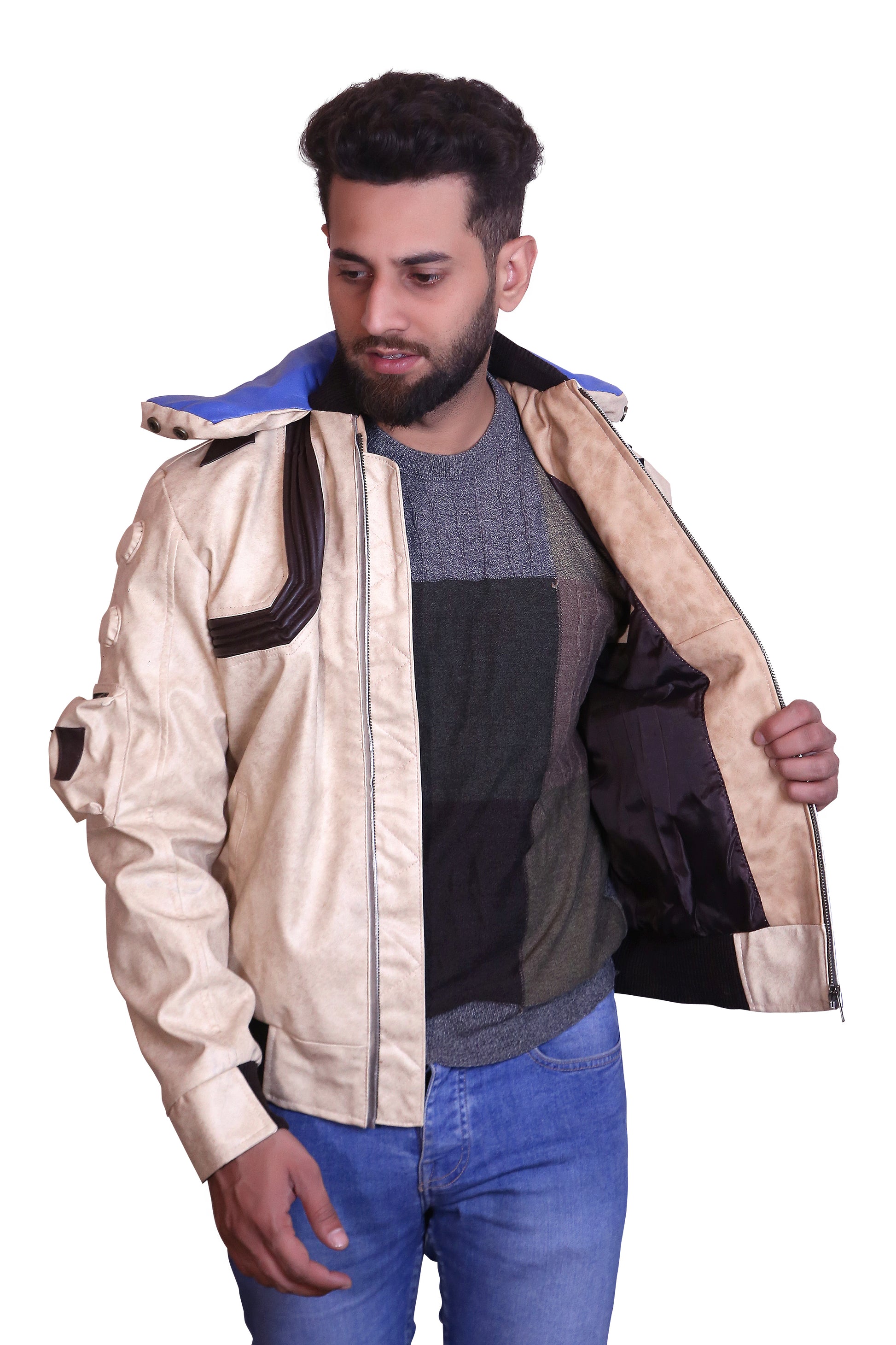 Cyberpunk 2077 Studded Zip Tan Jacket V's Samurai Gear