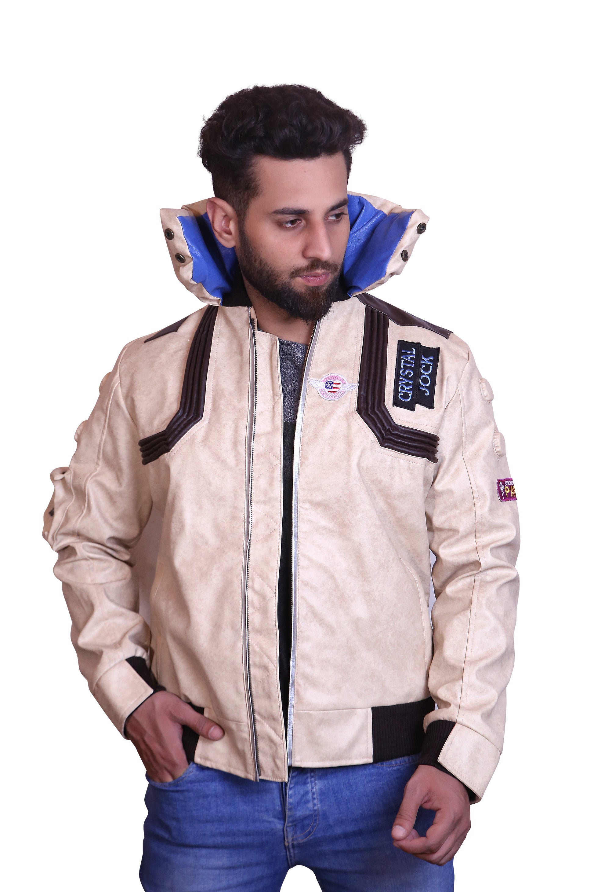 Cyberpunk 2077 Studded Zip Tan Jacket V's Samurai Gear