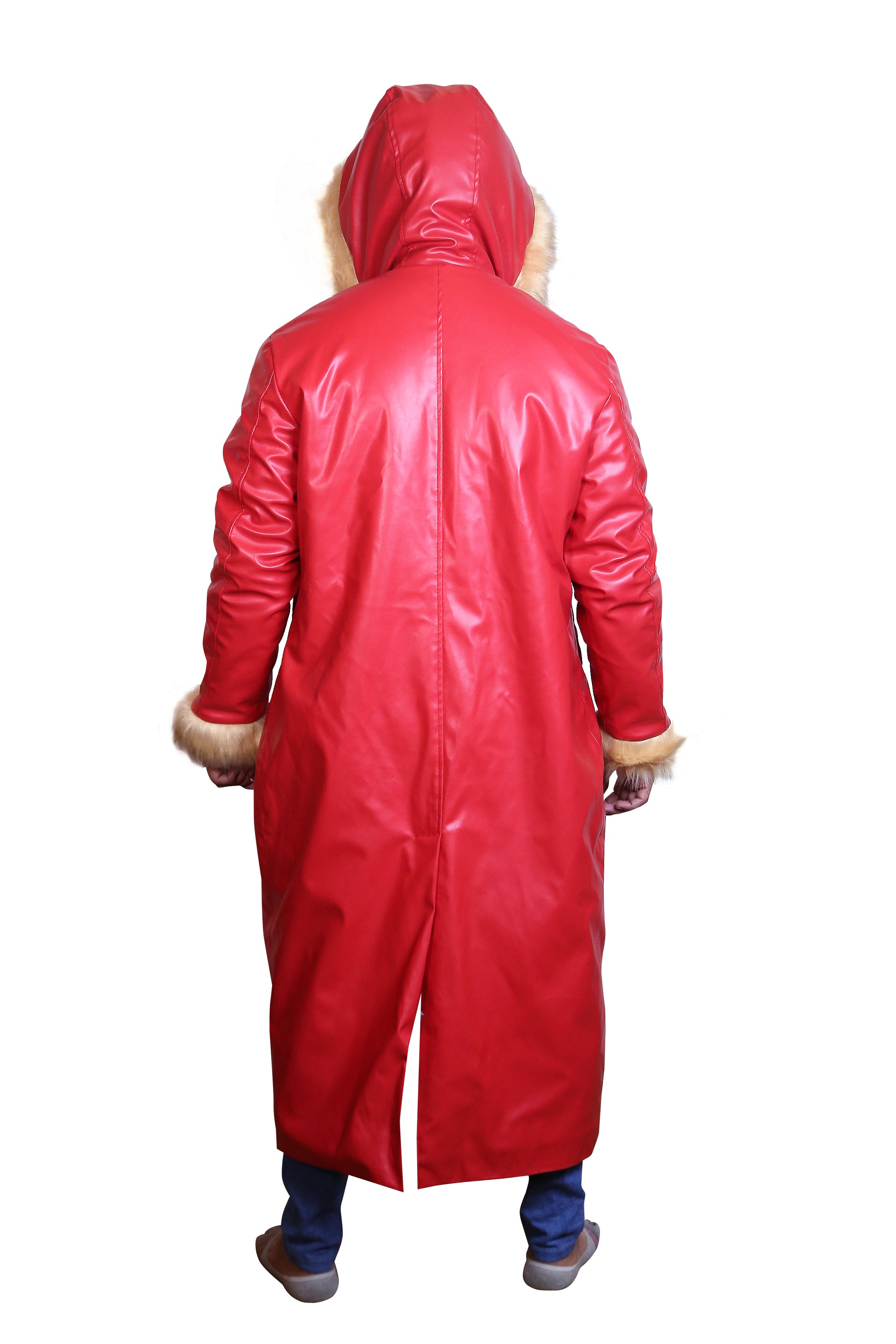 Ho Ho Ho: Premium Men's Santa Claus Fur-Trimmed Red Leather Coat