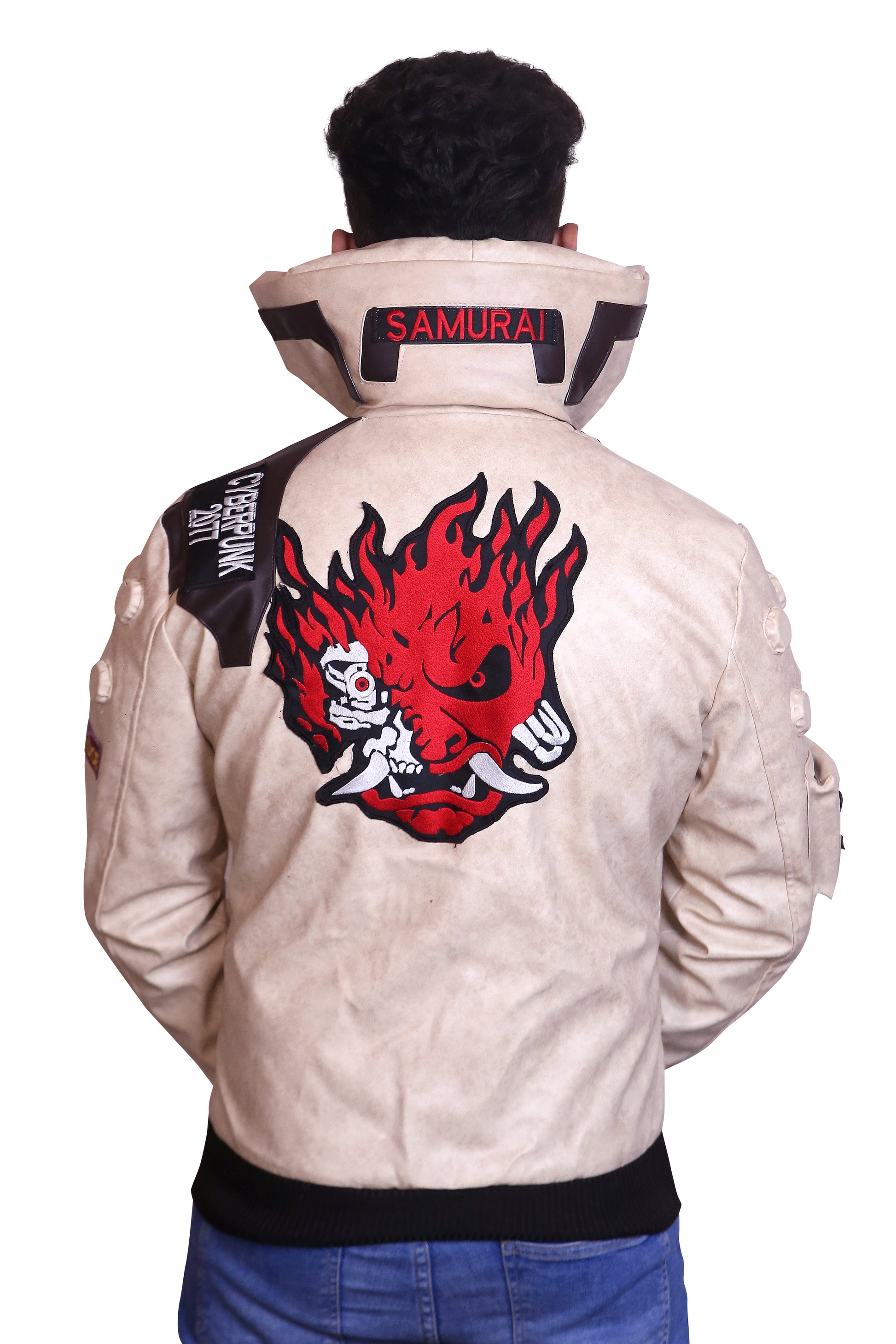 Cyberpunk 2077 Studded Zip Tan Jacket V's Samurai Gear