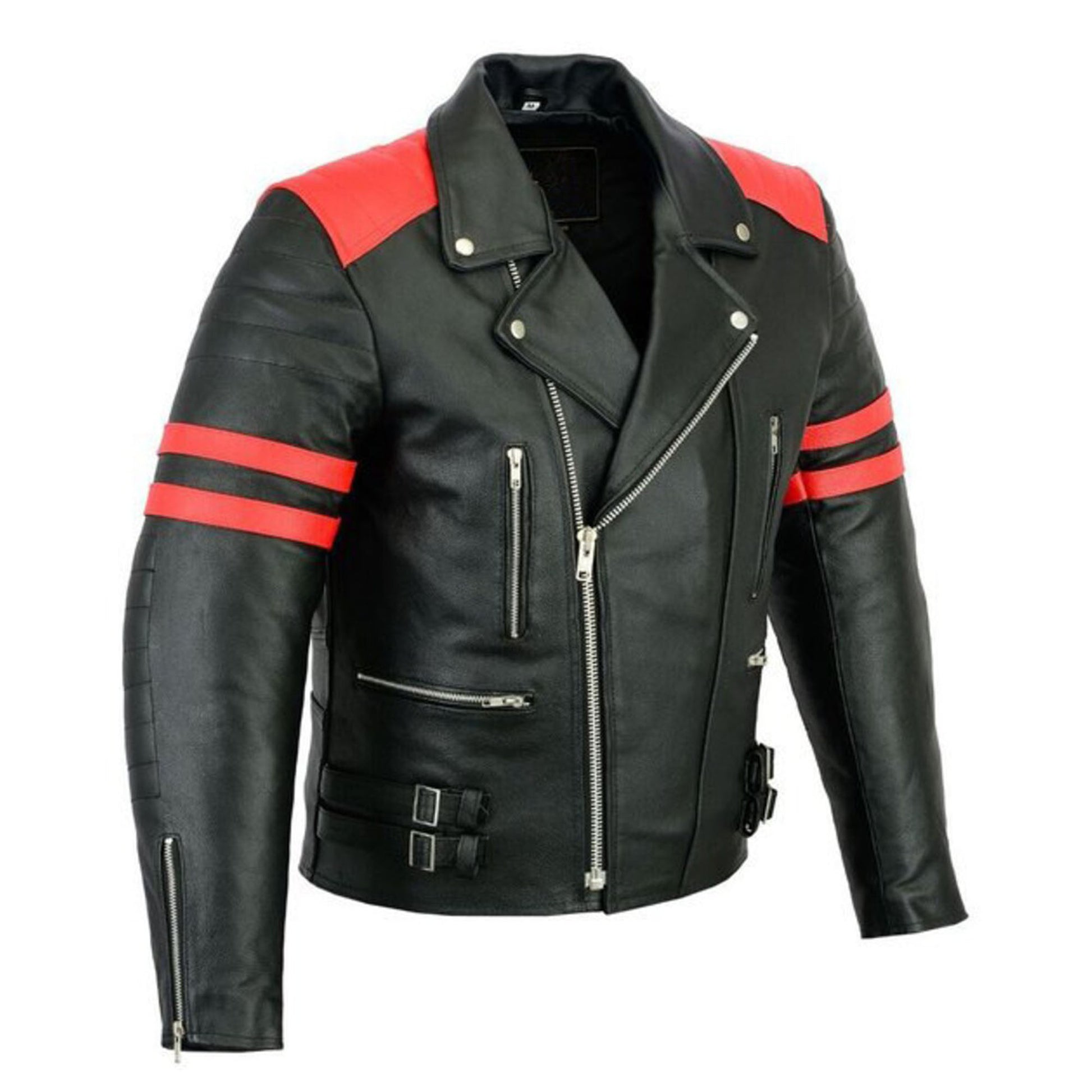 Unleash Your Edge: Men's Black Studded Punk Biker Jacket with Chain Detail