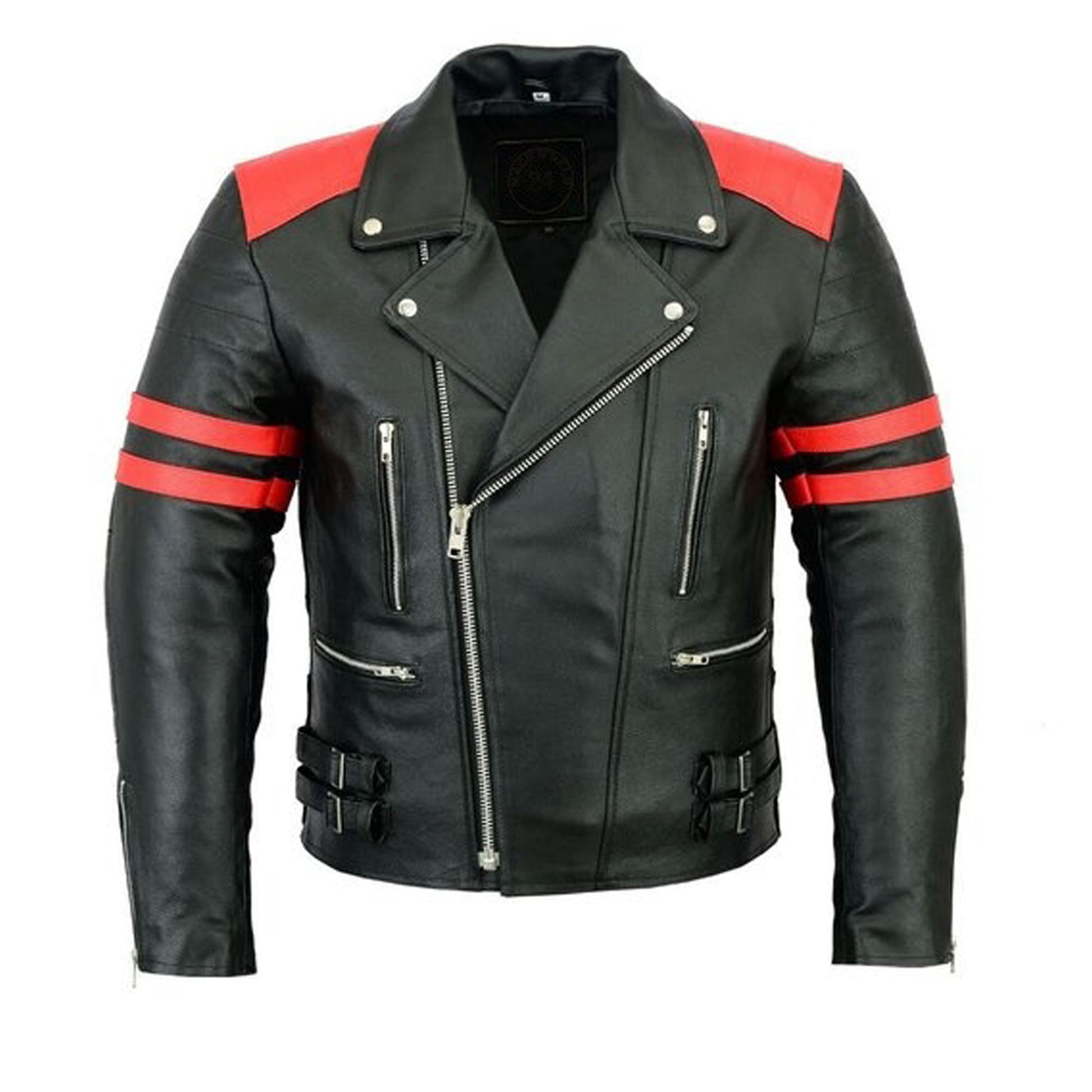 Unleash Your Edge: Men's Black Studded Punk Biker Jacket with Chain Detail