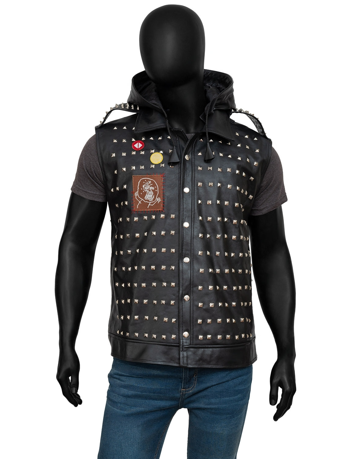 Watch Dogs Wrench Studded Black Faux Leather Vest