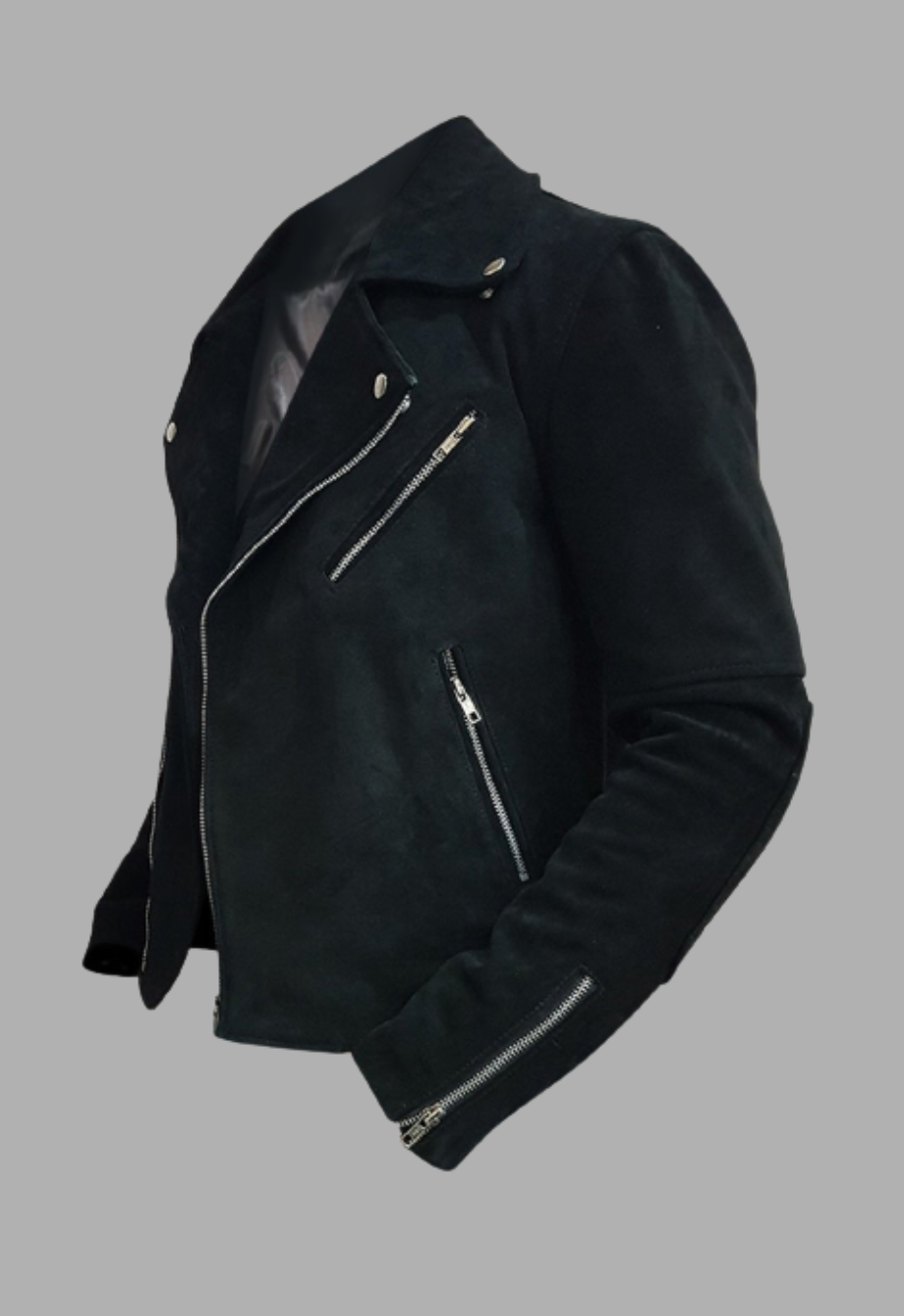 Supreme Texture: Men's Black Suede Double Rider Biker Jacket with Quilted Elbows