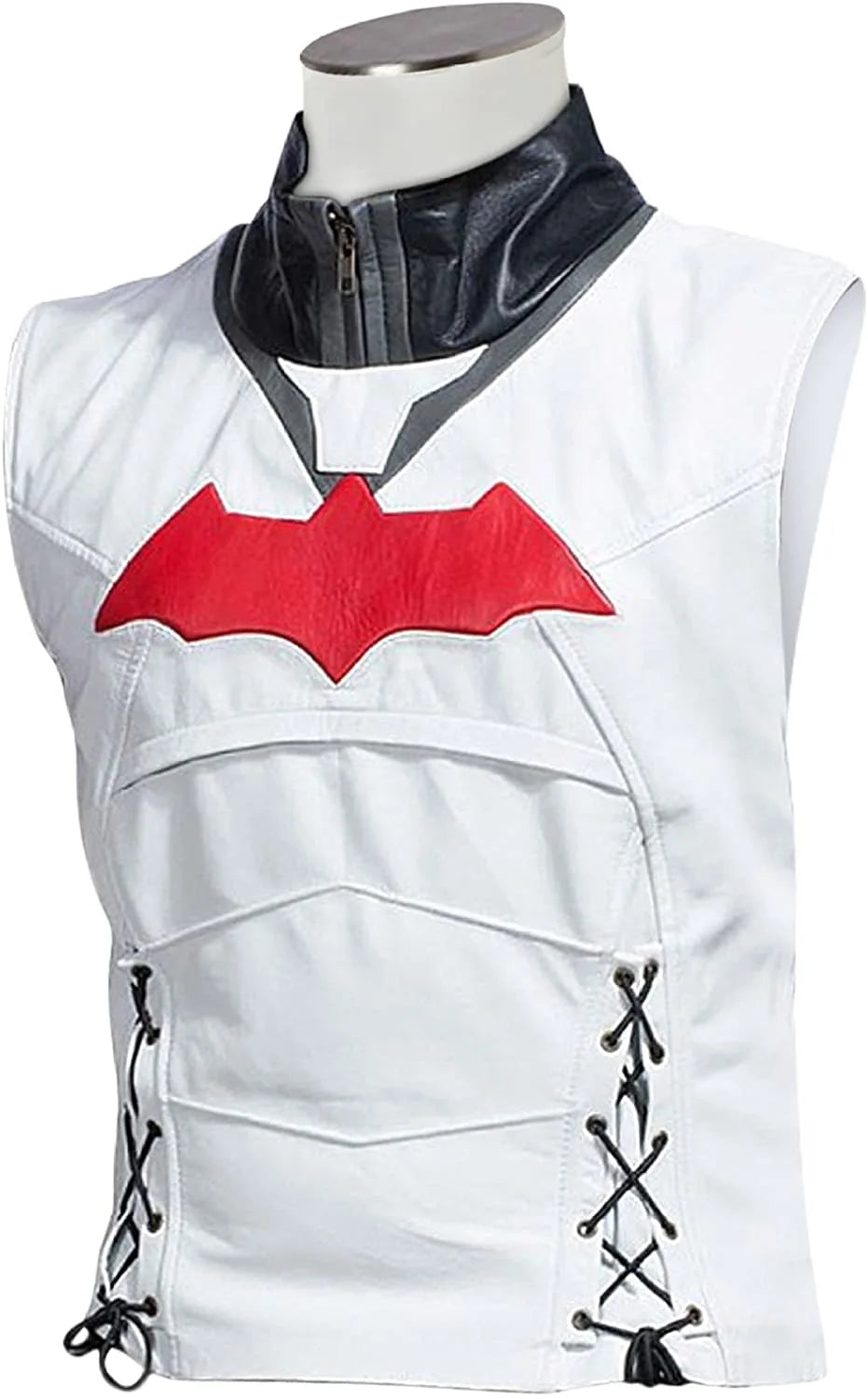 Red Hood Black & White Hooded Leather Biker Jacket
