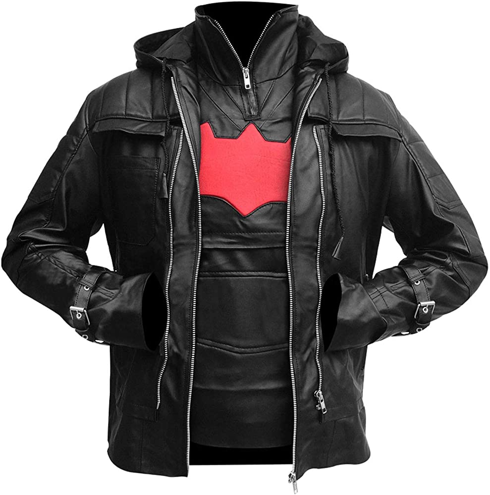 Arkham Knight - Jason Todd Black Quilted Hooded Leather Jacket