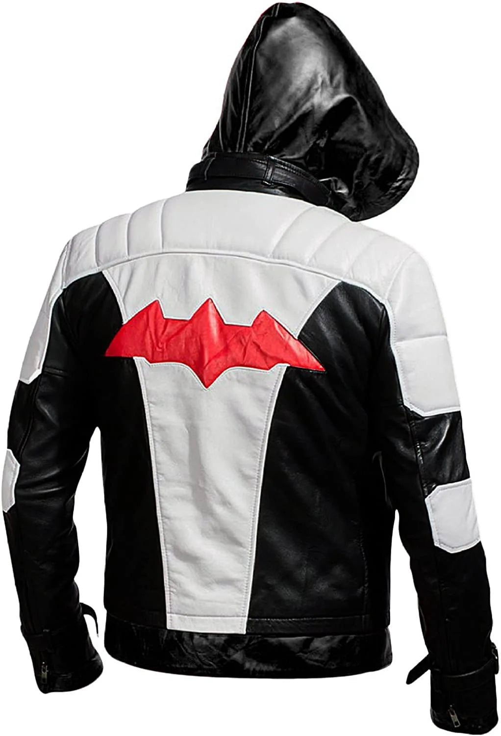 Red Hood Black & White Hooded Leather Biker Jacket