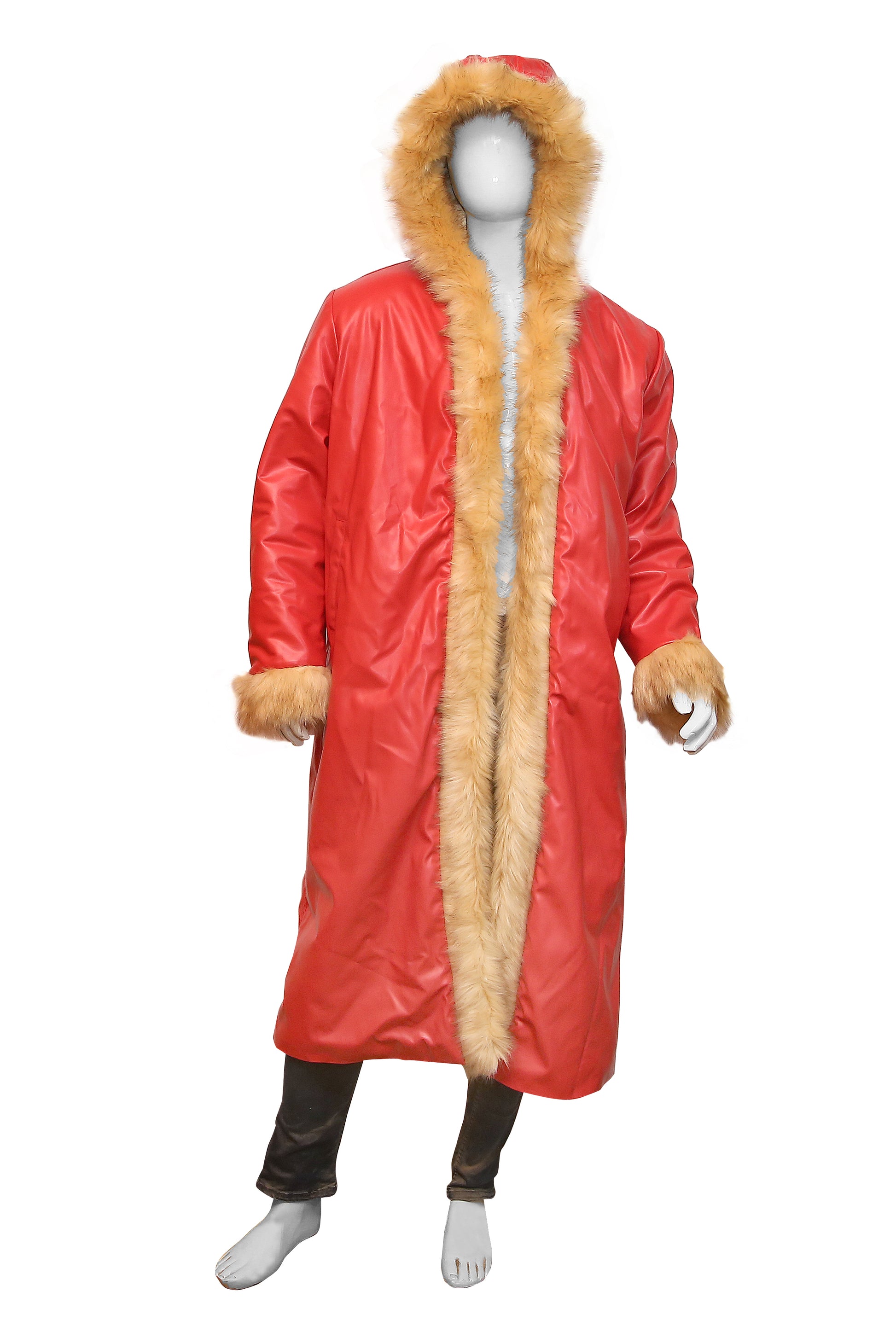 Ho Ho Ho: Premium Men's Santa Claus Fur-Trimmed Red Leather Coat