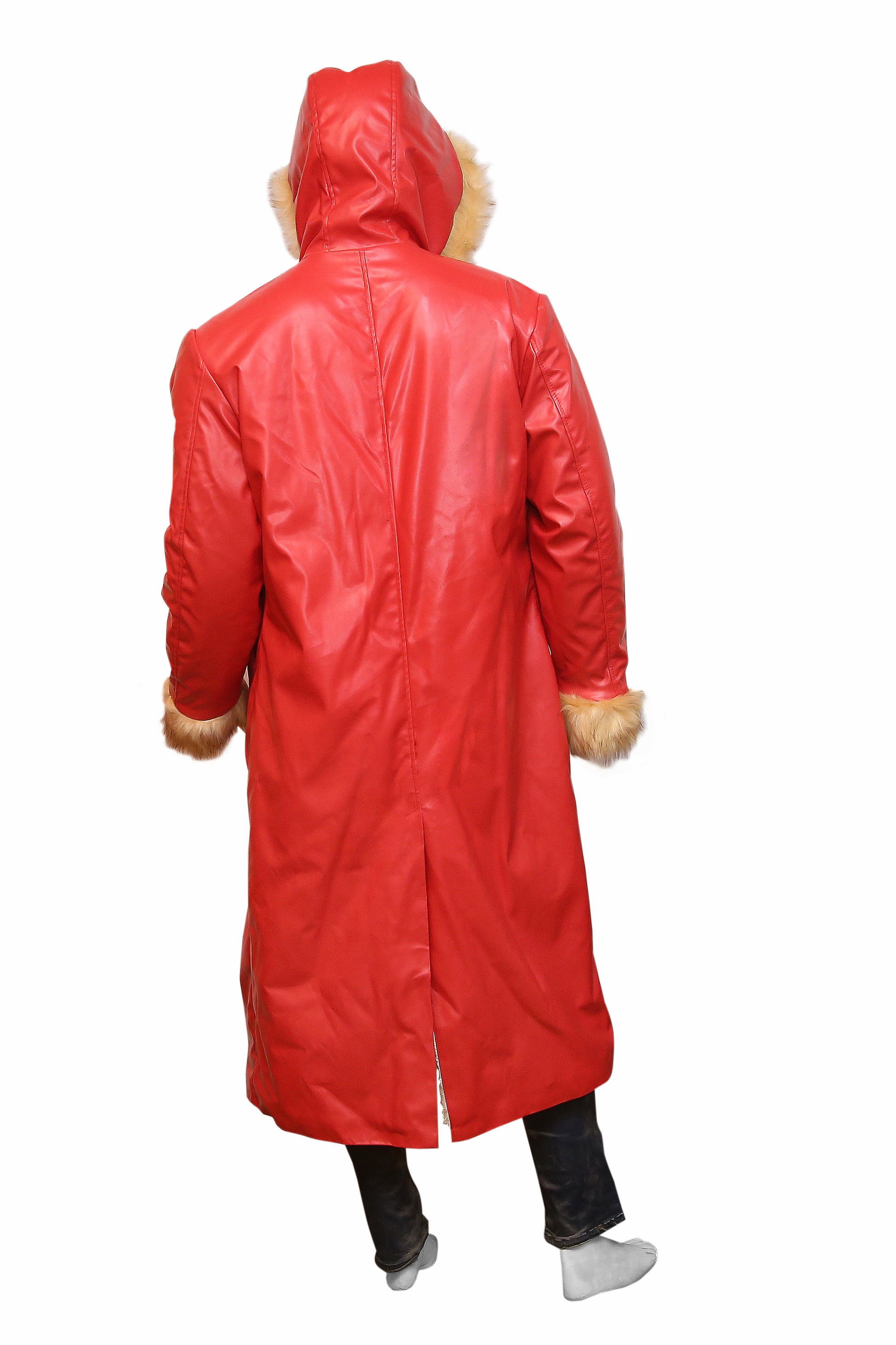 Ho Ho Ho: Premium Men's Santa Claus Fur-Trimmed Red Leather Coat