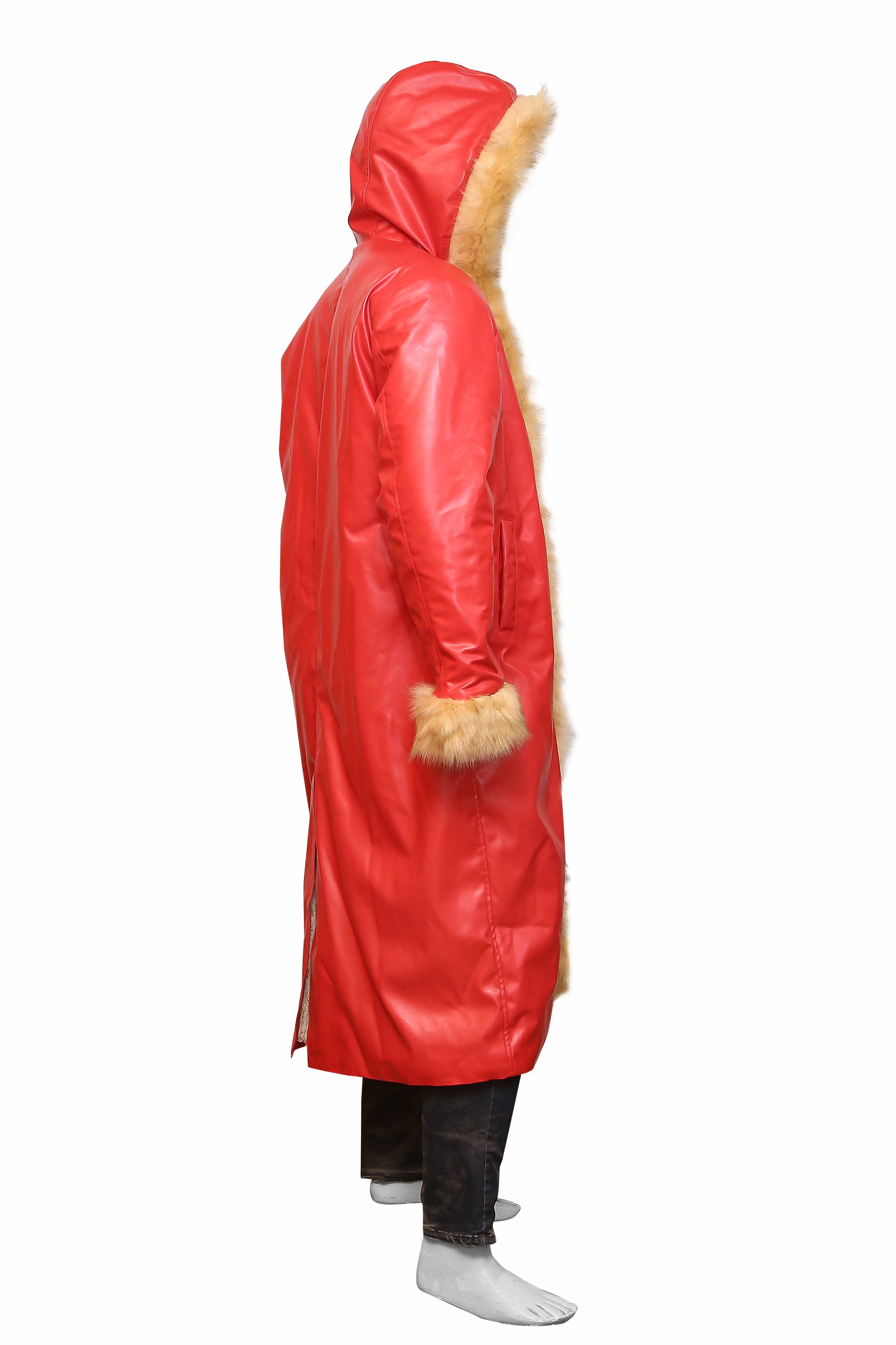 Ho Ho Ho: Premium Men's Santa Claus Fur-Trimmed Red Leather Coat