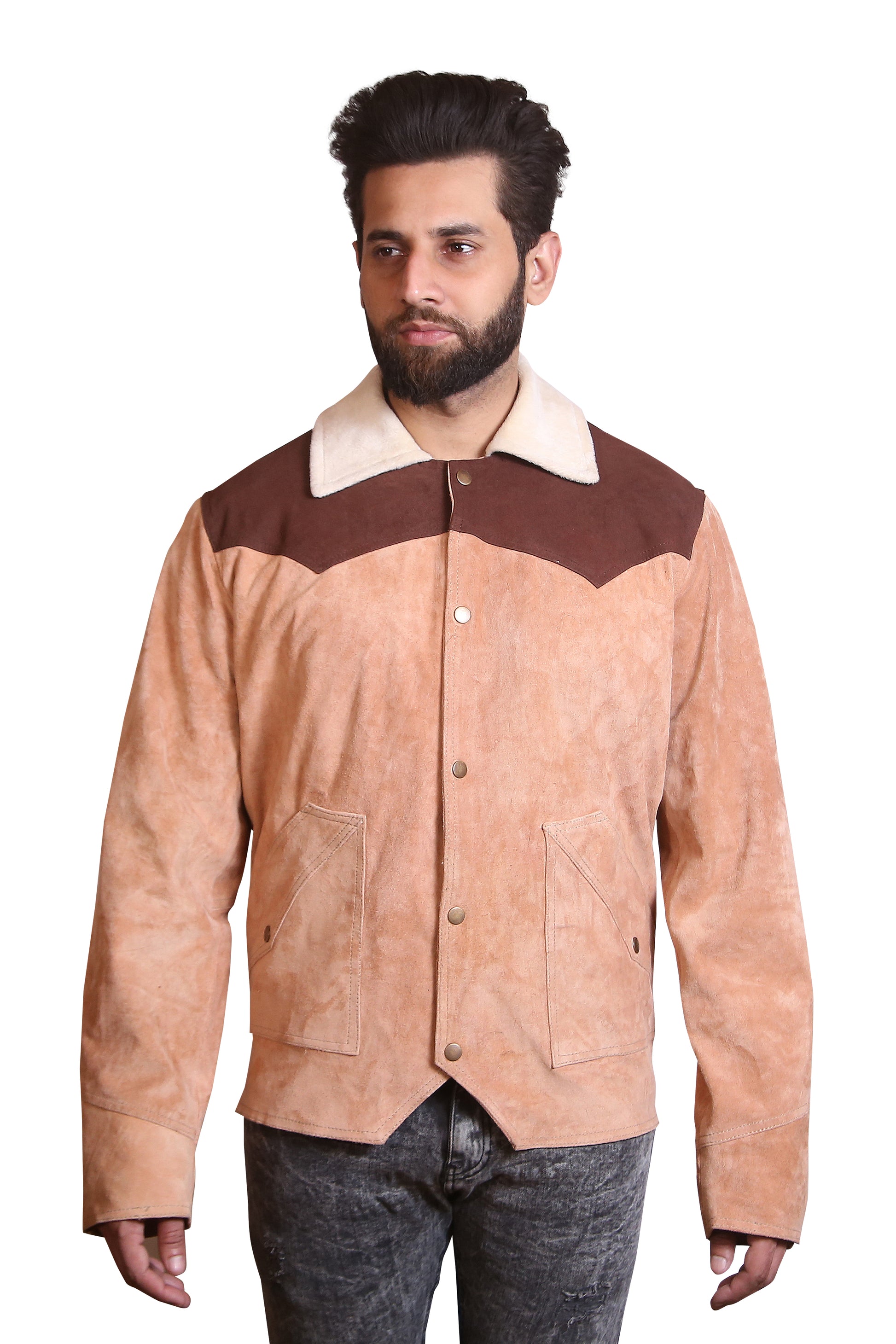 High Contrast: Men's Black & White Panel Leather Cafe Racer Jacket