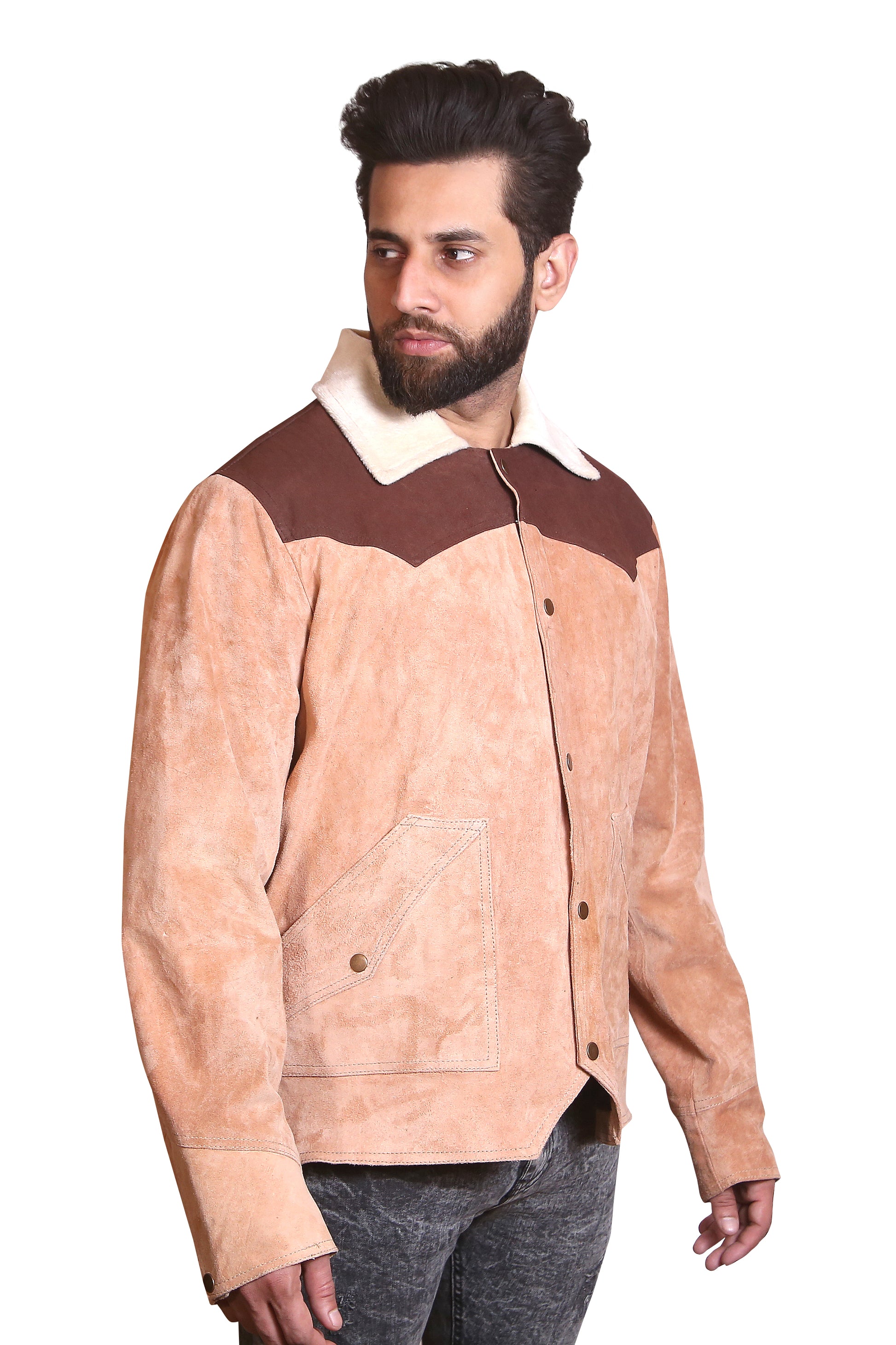 High Contrast: Men's Black & White Panel Leather Cafe Racer Jacket