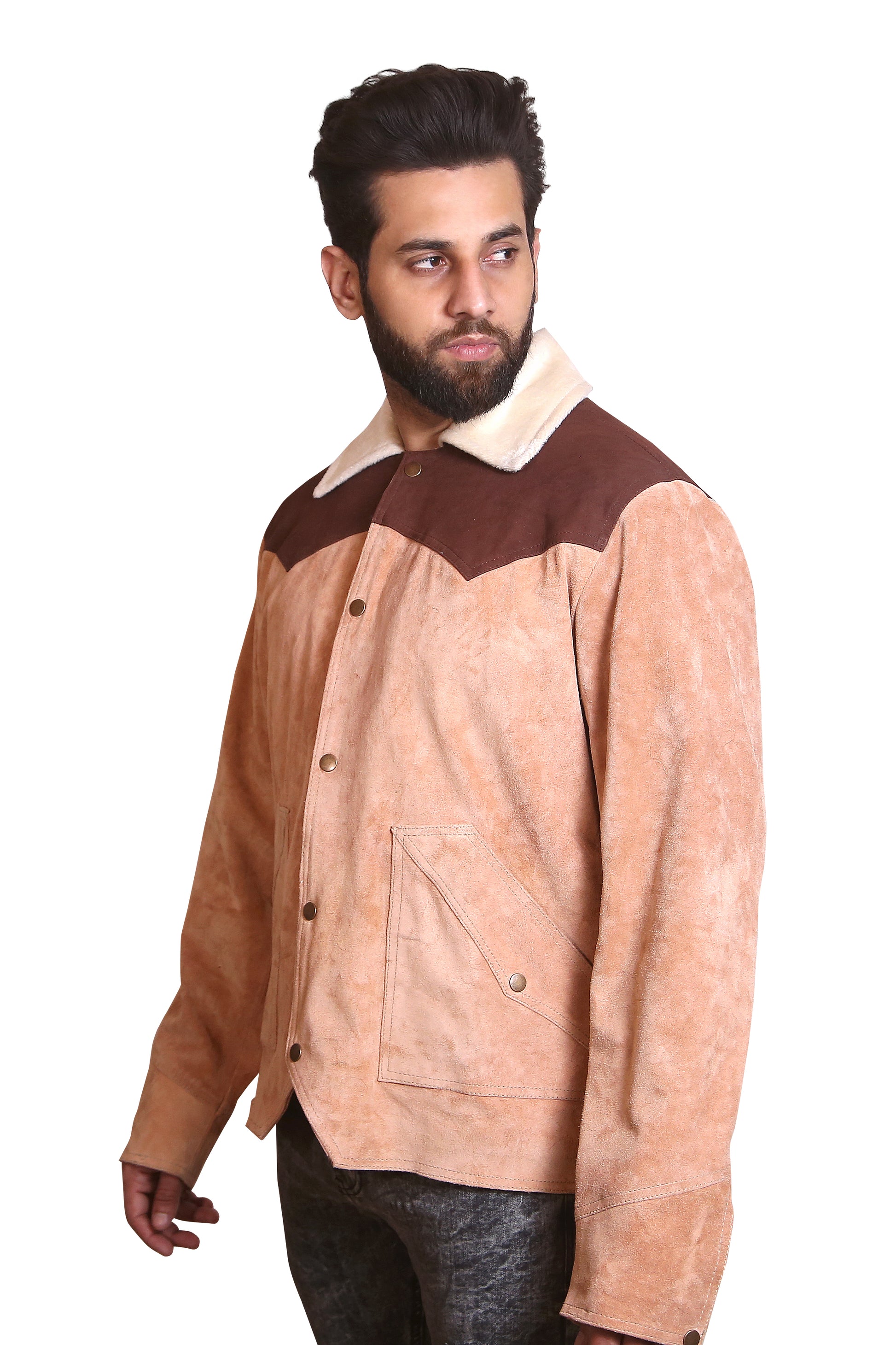 High Contrast: Men's Black & White Panel Leather Cafe Racer Jacket