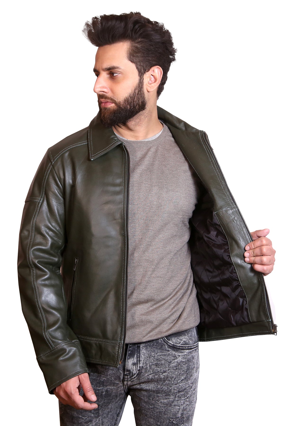 Supreme Texture: Men's Black Quilted Panel Double Rider Leather Jacket