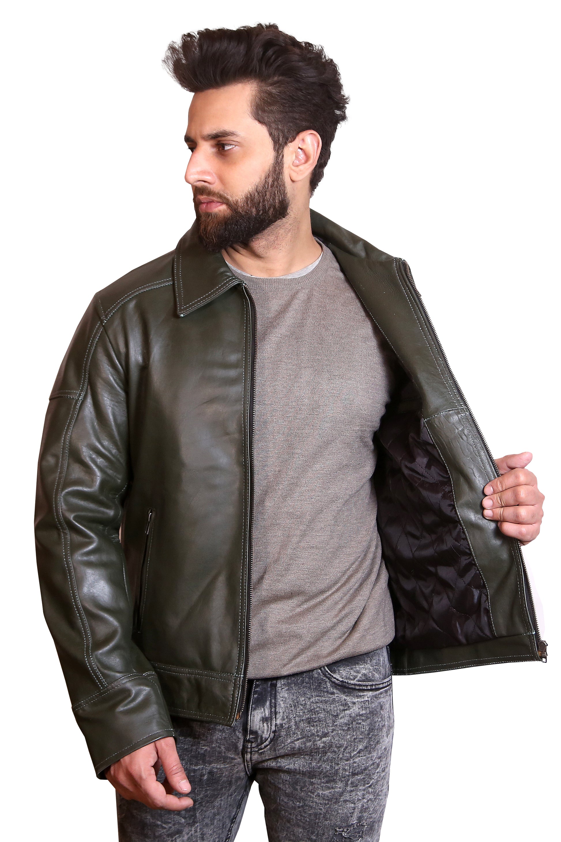 Supreme Texture: Men's Black Quilted Panel Double Rider Leather Jacket