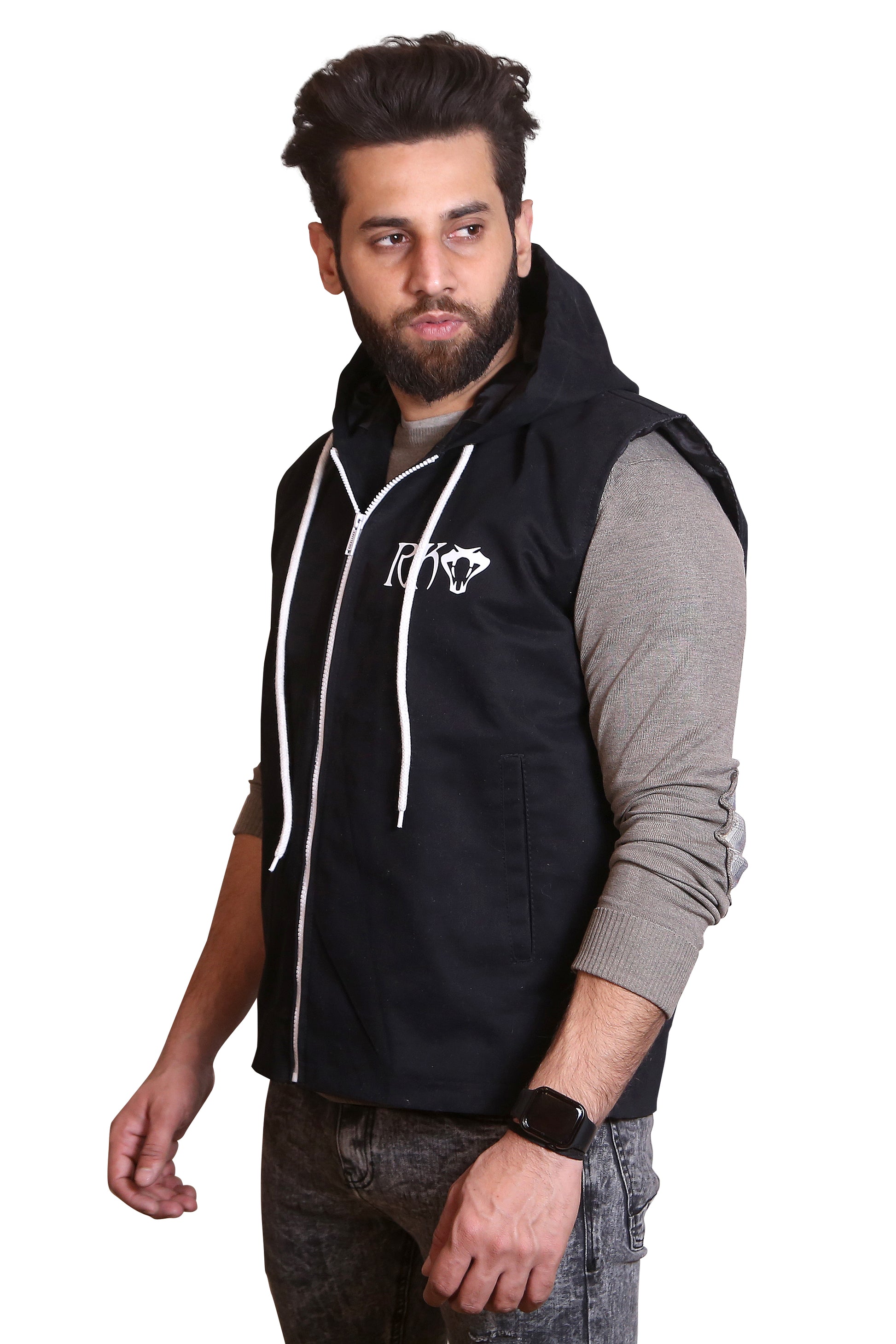 Unleash Your Edge: Distressed Black Leather Biker Jacket with Chevron Stitching