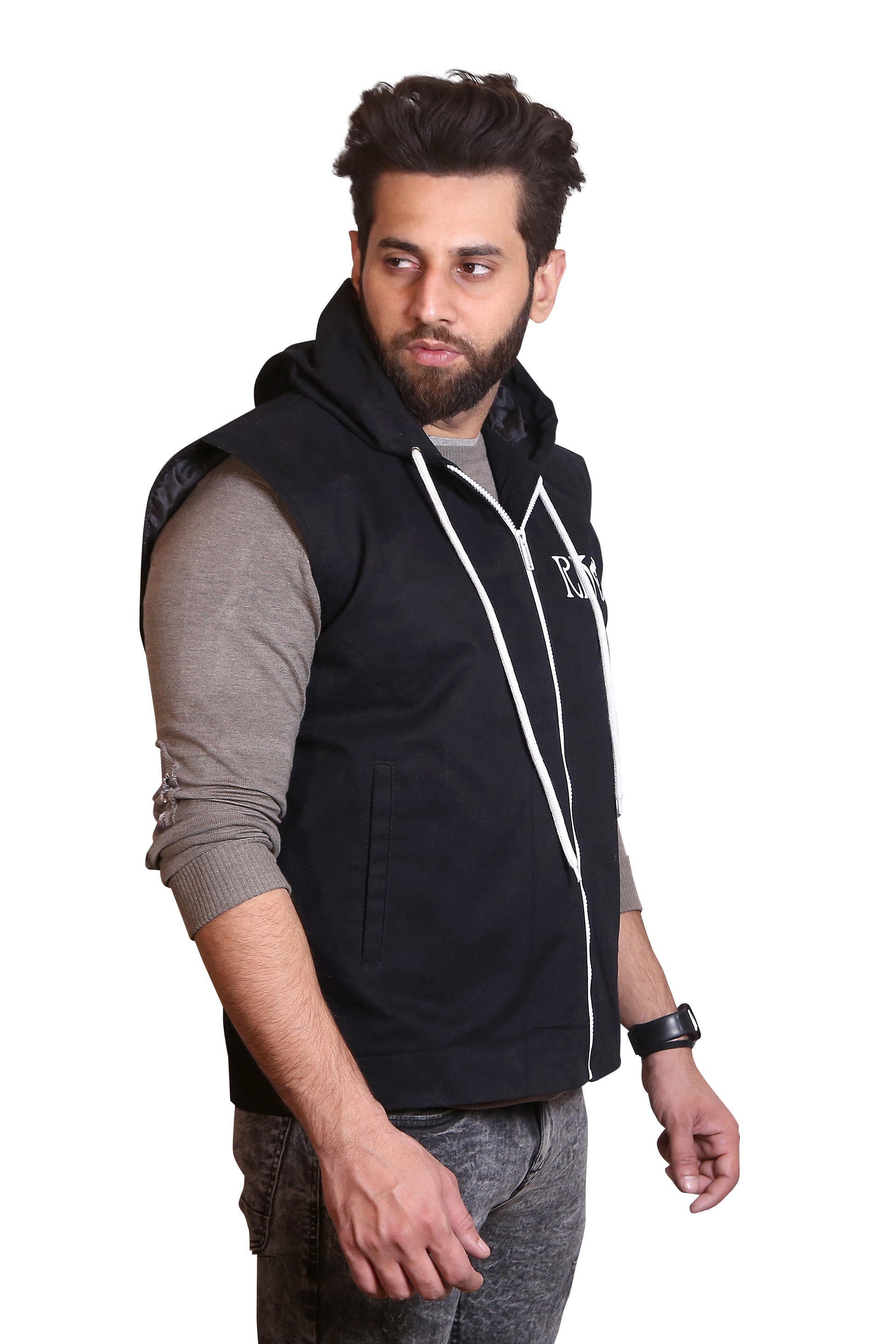 Unleash Your Edge: Distressed Black Leather Biker Jacket with Chevron Stitching