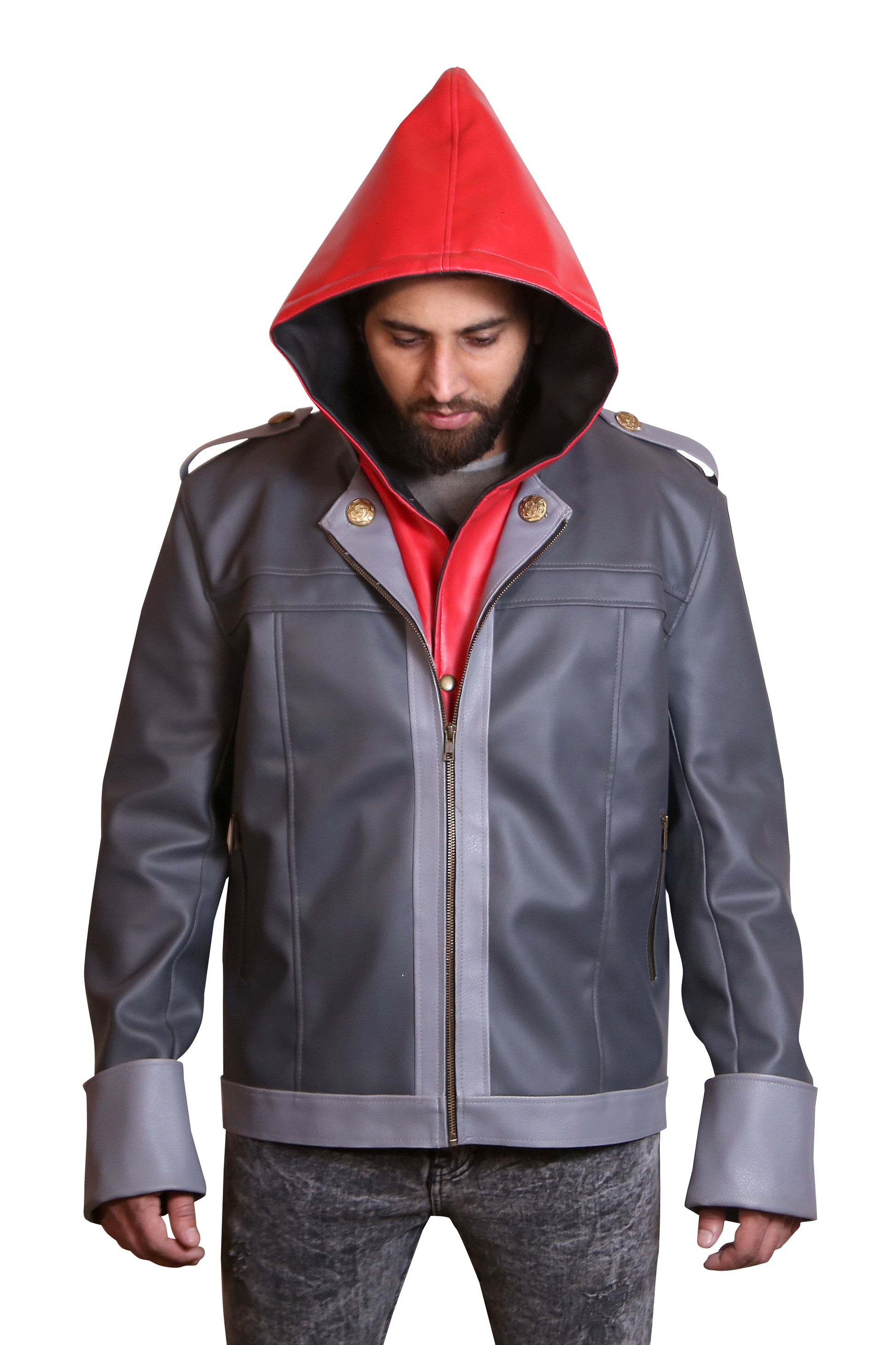 Neku Style Detachable Hooded Faux Leather Jacket