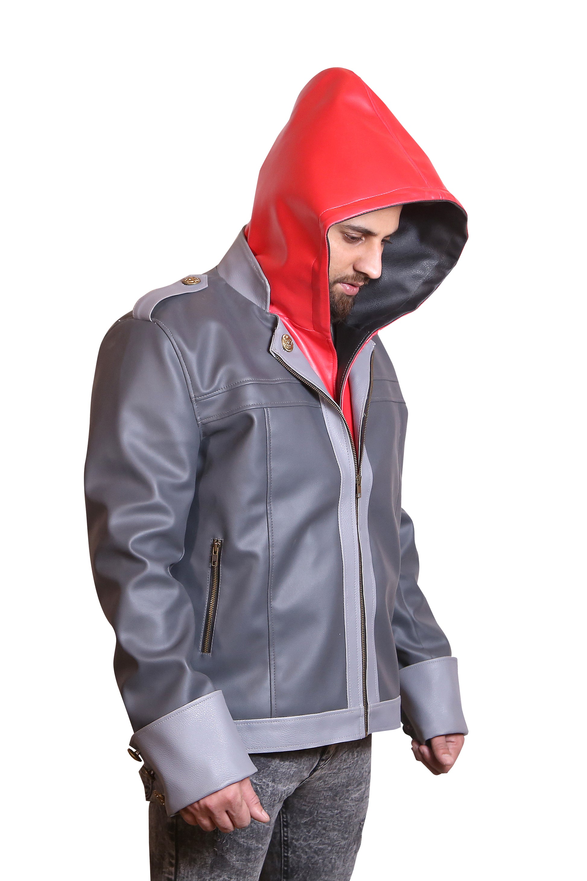 Neku Style Detachable Hooded Faux Leather Jacket