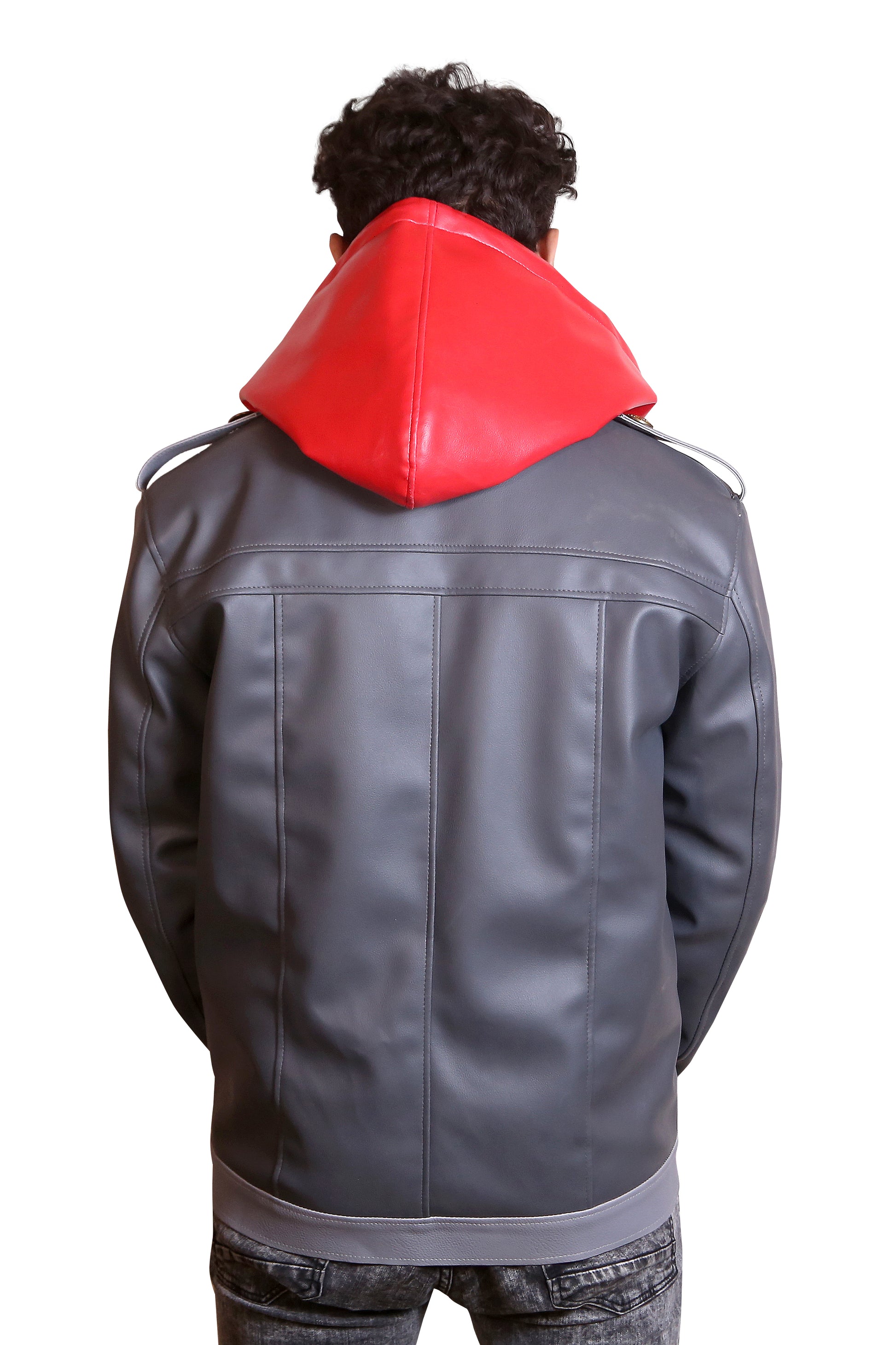 Neku Style Detachable Hooded Faux Leather Jacket