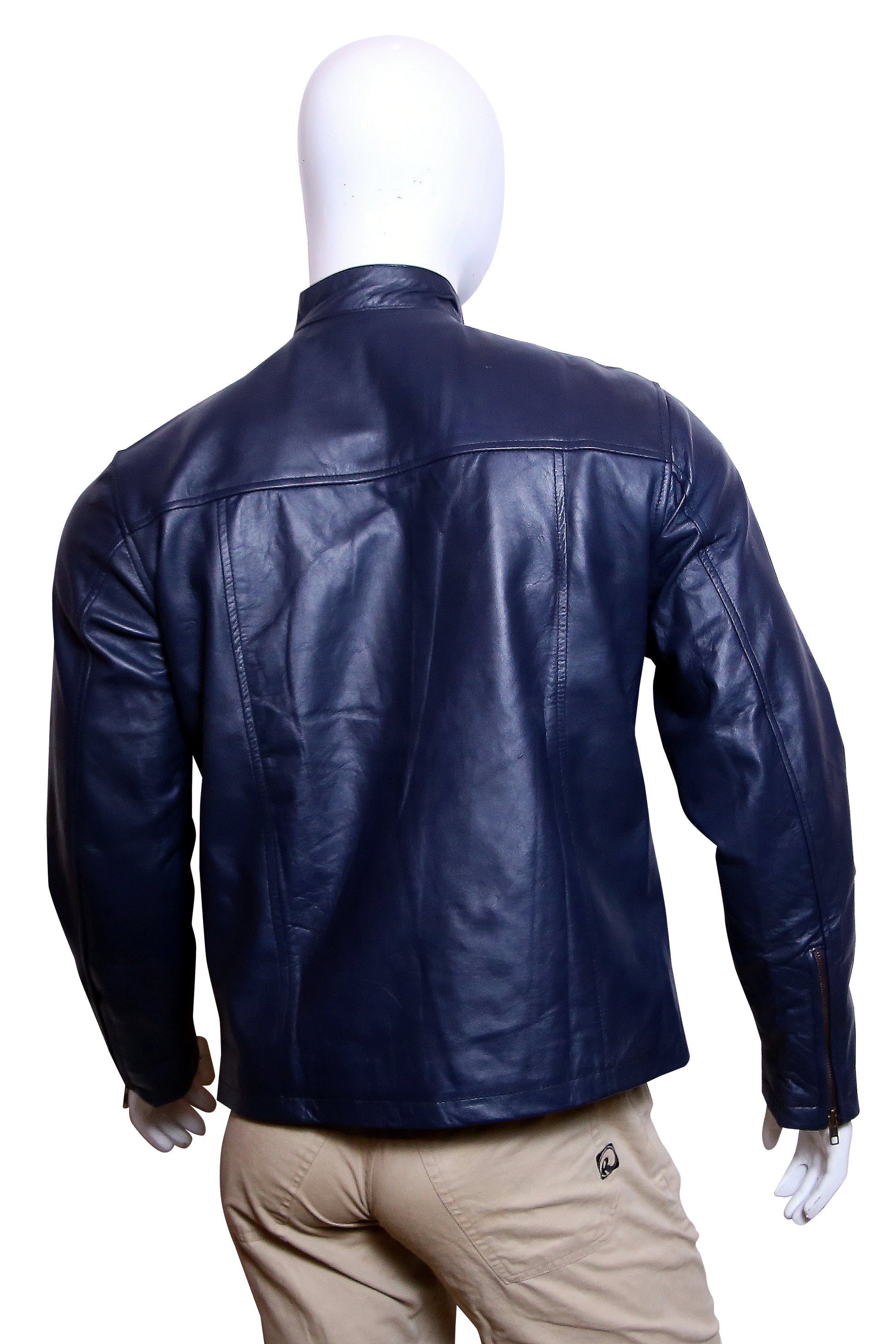 Le Mans Legend: Men's Gulf Racing Navy Leather Jacket with Heuer Patches