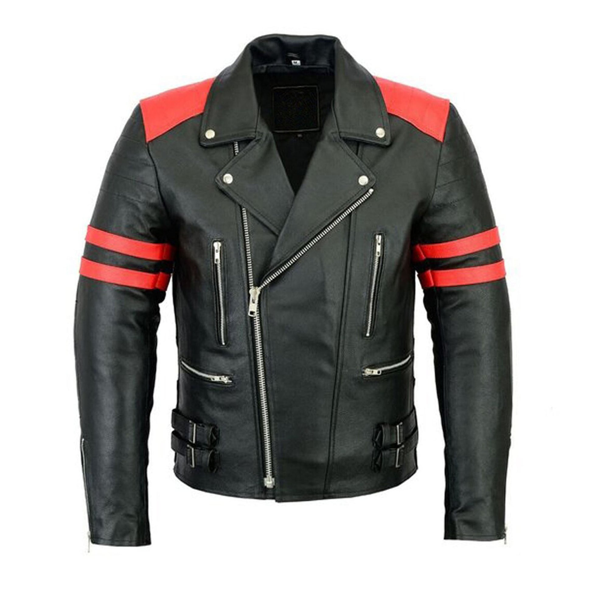 Unleash Your Edge: Men's Black Studded Punk Biker Jacket with Chain Detail
