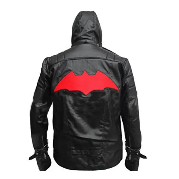 Arkham Knight - Jason Todd Black Quilted Hooded Leather Jacket