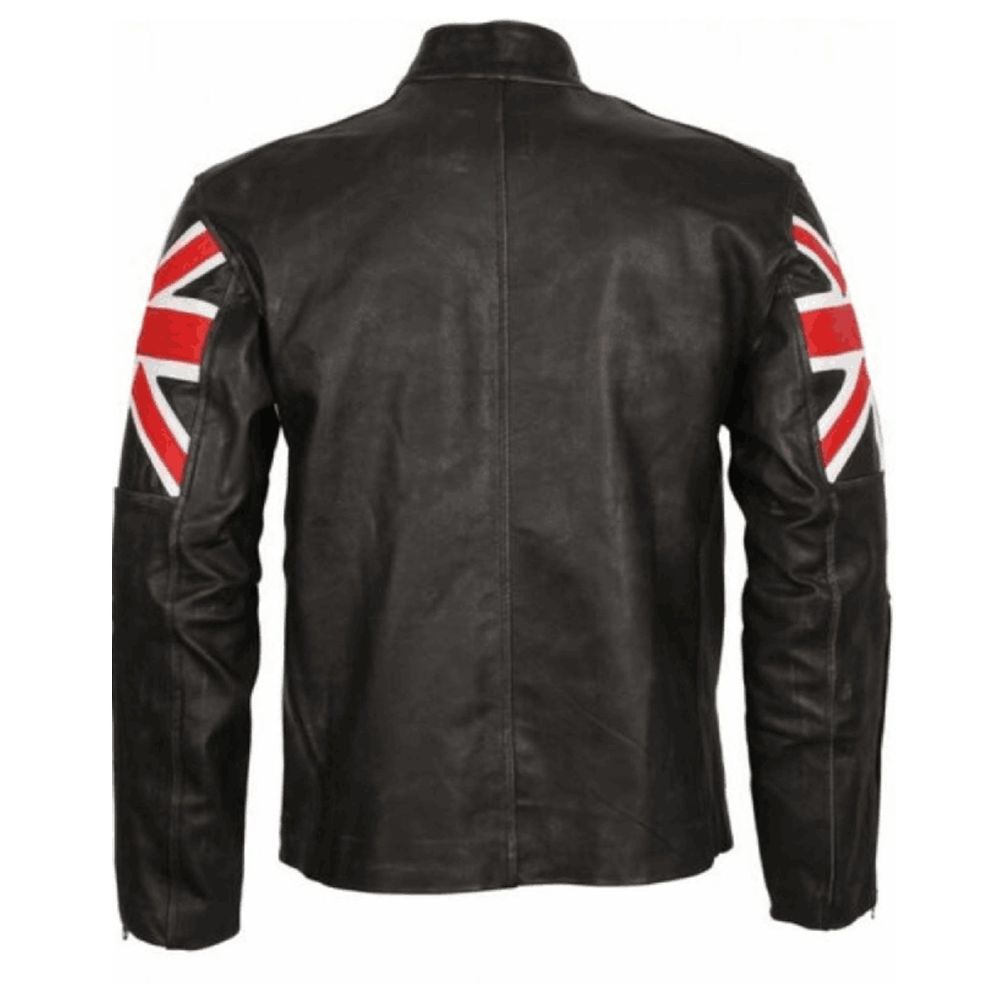 British Edge: Men's Distressed Leather Cafe Racer Jacket with Union Jack Sleeves